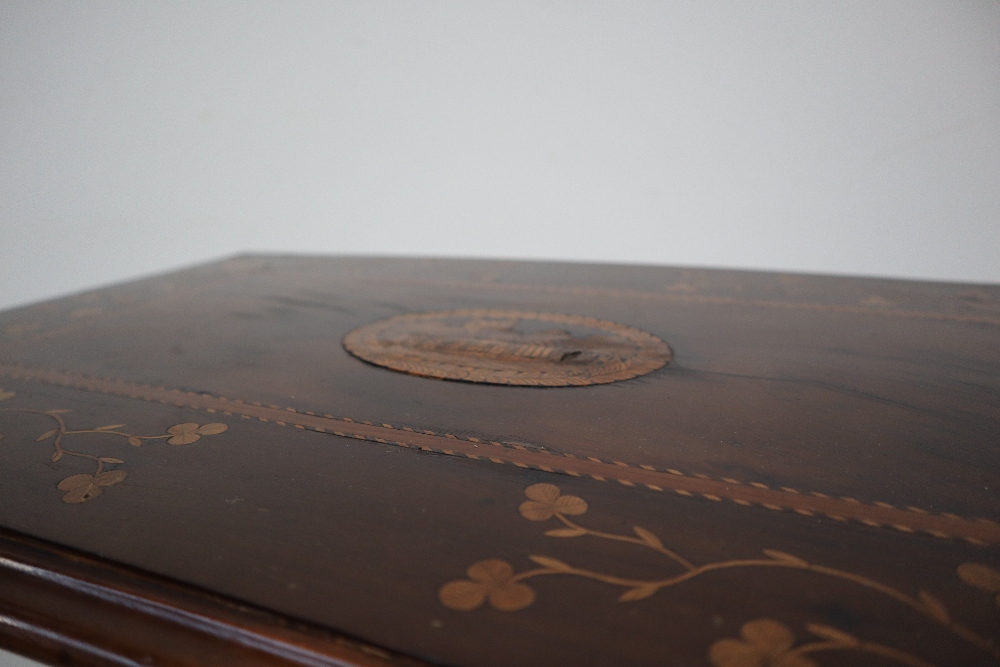 A Victorian and later yew and marquetry decorated Killarney occasional table of rectangular form, - Image 3 of 5