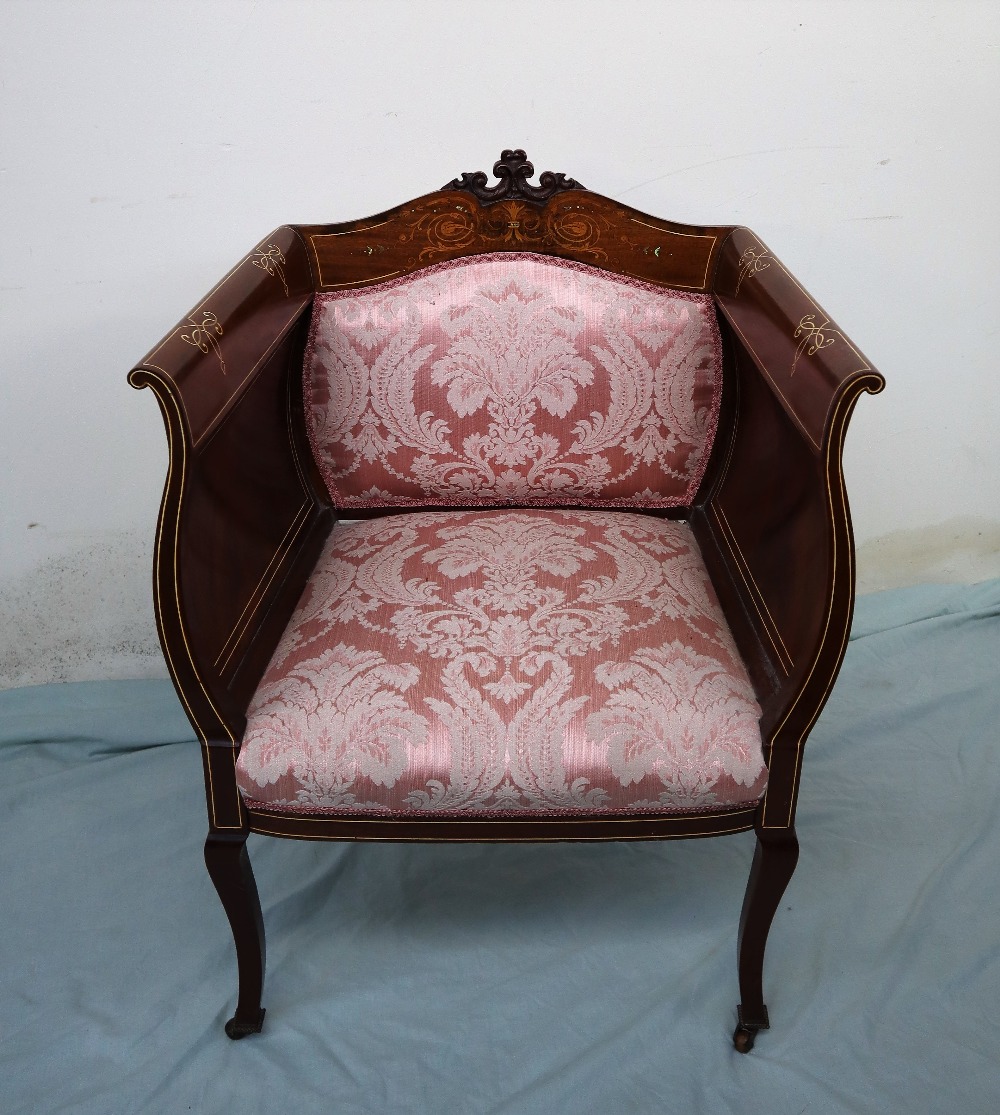 An Edwardian mahogany elbow chair, with a carved, - Image 2 of 13