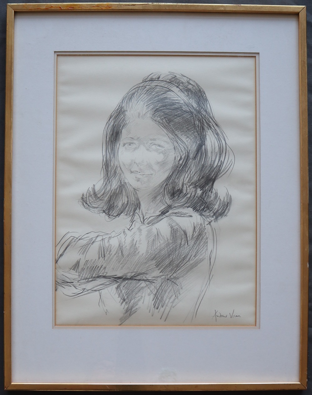 Andrew Vicari Portrait of a young lady Pencil Sketch Signed 48 x 35. - Image 2 of 4