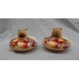 A pair of Royal Worcester bone china vases, of squat form painted with apples and cherries,