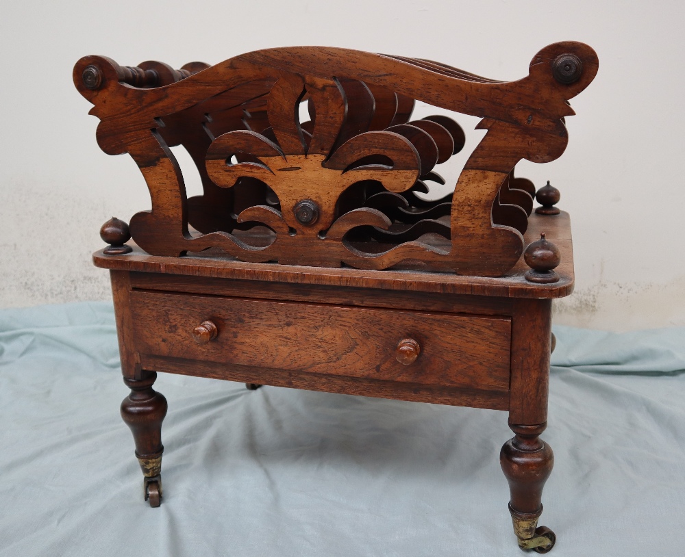 A Victorian rosewood Canterbury with three sections, - Image 4 of 6