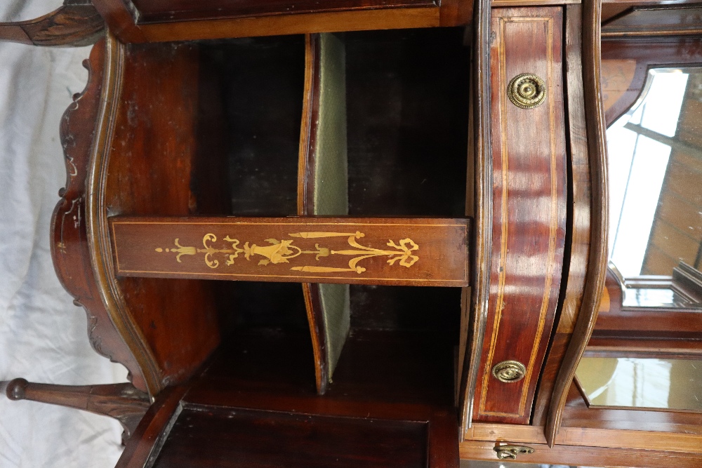 An Edwardian mahogany chiffonier, with a shaped back and three mirrors with shelves, - Image 4 of 6