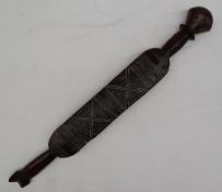 A North African Tuareg tent stake, with Geometric chip carving,