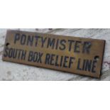 Railwayana - A brass signal box shelfplate "PONTYMISTER SOUTH BOX RELIEF LINE", 12 x 3.