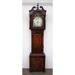 A 19th century oak and mahogany longcase clock, the hood with swan neck pediment and brass finial,