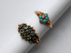 A 15ct yellow gold turquoise set dress ring, size J, approximately 1.
