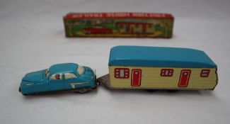 A Japanese tin plate car and trailer - Friction House Trailer,