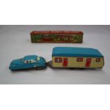 A Japanese tin plate car and trailer - Friction House Trailer,
