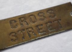 Railwayana - A brass signal box shelfplate "CROSS STREET", 12 x 3.