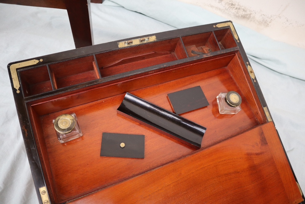 A Victorian burr walnut writing slope, of rectangular form with brass inlay and stringing, - Image 6 of 11