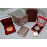 Two silver cigarette cases together with a 9ct gold Lanco pocket watch,