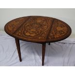 A 19th century continental inlaid Pembroke table, decorated with vases of flowers,