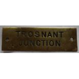 Railwayana - A brass signal box shelfplate "TROSNANT JUNCTION", 12 x 3.