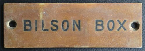 Railwayana - A brass signal box shelfplate "BILSON BOX", 12 x 3.