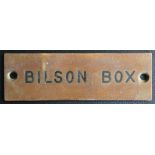 Railwayana - A brass signal box shelfplate "BILSON BOX", 12 x 3.