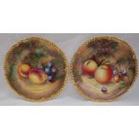 A Royal Worcester bone china plate, painted with peaches and grapes signed J Cook,
