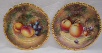 A Royal Worcester bone china plate, painted with peaches and grapes signed J Cook,