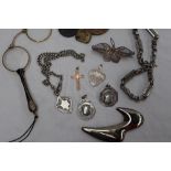 Assorted silver medallions together with a silver Albert chain, approximately 68 grams,