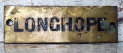 Railwayana - A brass signal box shelfplate "LONGHOPE", 12 x 3.