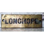 Railwayana - A brass signal box shelfplate "LONGHOPE", 12 x 3.