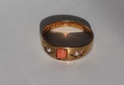 A coral and seed pearl ring,