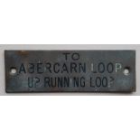 Railwayana - A brass signal box shelfplate "TO ABERCARN LOOP UP RUNNING LOOP", 12 x 3.