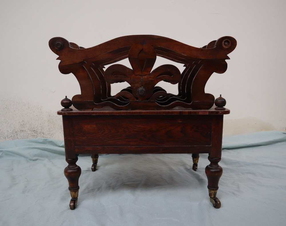 A Victorian rosewood Canterbury with three sections, - Image 2 of 6