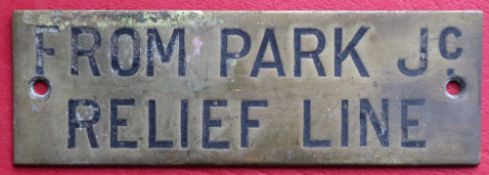 Railwayana - A brass signal box shelfplate "from park jc relief line", 12 x 3.