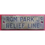 Railwayana - A brass signal box shelfplate "from park jc relief line", 12 x 3.