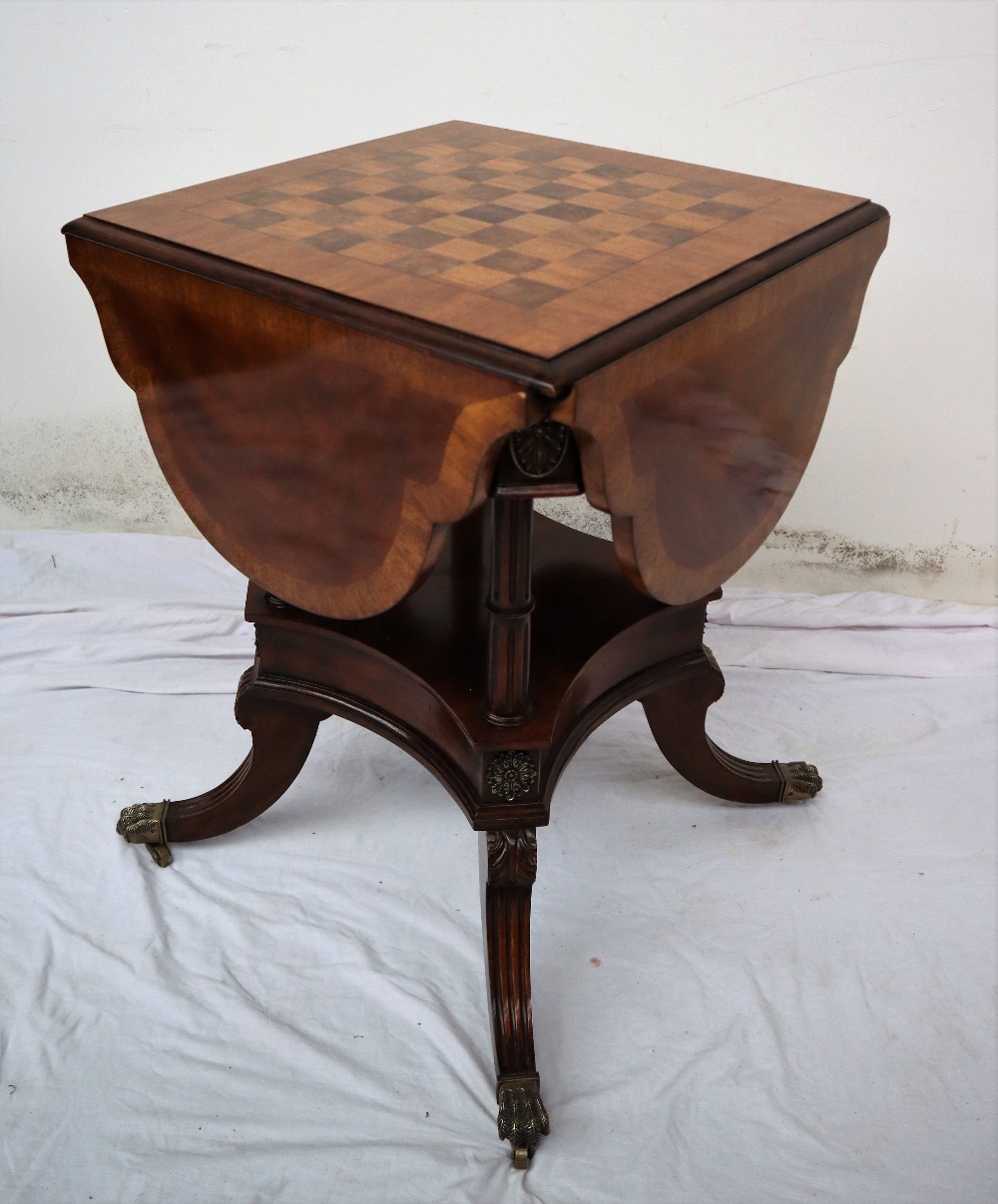 A reproduction mahogany games table, of lobed shape with four drop flaps, - Image 5 of 7