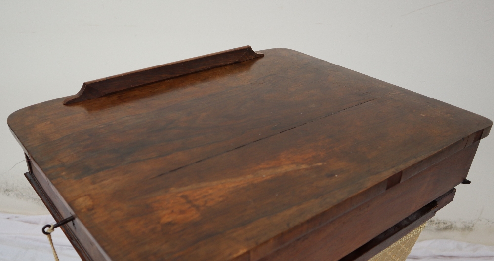 An early Victorian rosewood work table, the hinged top with stay and frieze drawer, - Image 9 of 9