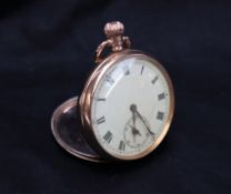 A 9ct yellow gold keyless wound open faced pocket watch,