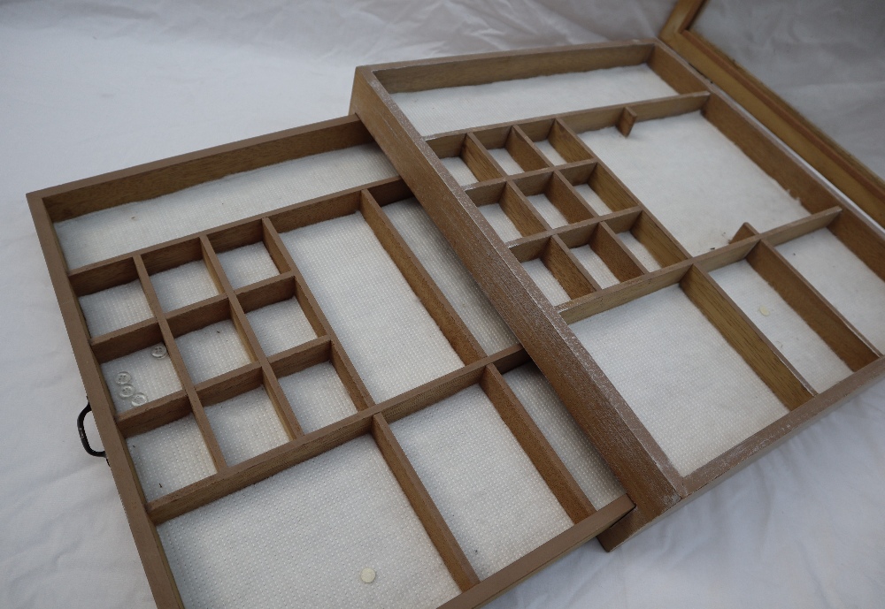 A small table top display cabinet, with a glazed top and sectional interior, above a base drawer, - Image 2 of 3