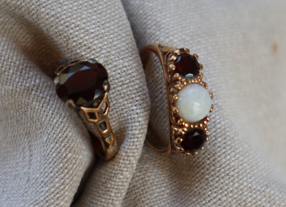 A 9ct gold opal and garnet ring, - Image 3 of 6