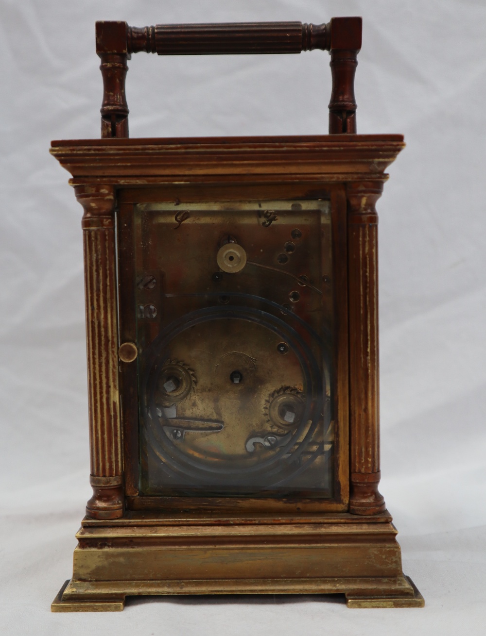 A 20th century brass cased carriage clock, the case with four Ionic columns, - Image 5 of 11