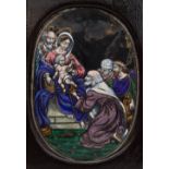 A Limoges enamel plaque, painted with the Adoration of the Kings, in the manner of Penicaud, oval,