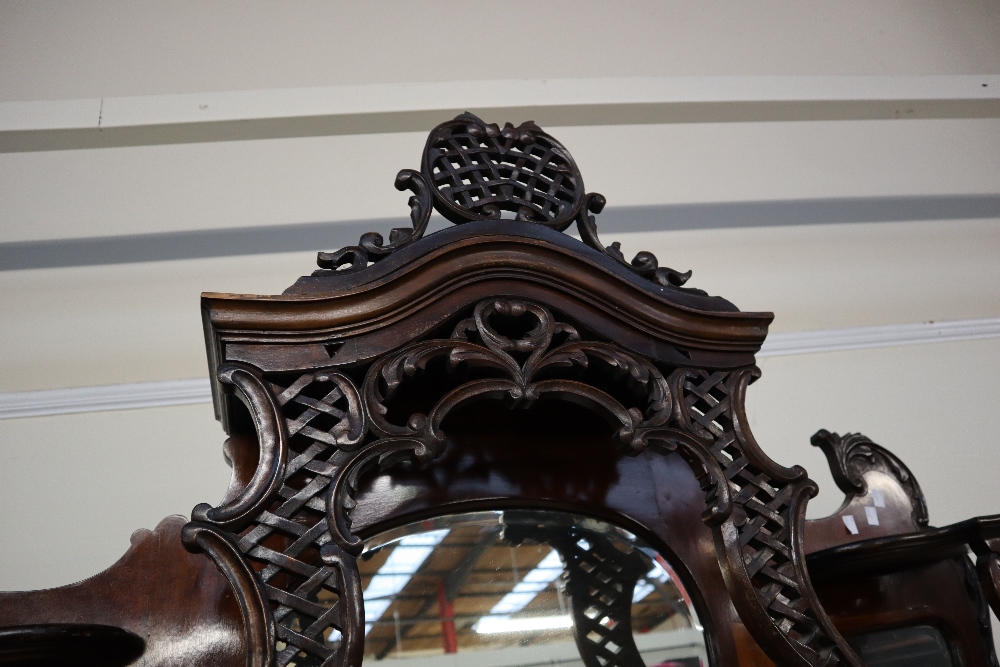 An Edwardian mahogany chiffonier, with a shaped back and three mirrors with shelves, - Image 2 of 6