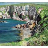 Mavis Gwilliam From the Coastal Path, Rhoscolyn Oil on board Signed and inscribed verso 41 x 45.