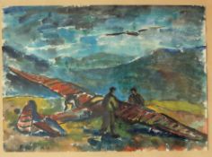 Harry Weinberger A glider in a mountainous landscape Watercolour 24.5 x 34.