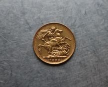 A Victorian gold sovereign dated 1895