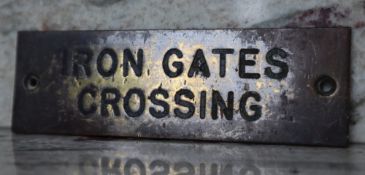 Railwayana - A brass signal box shelfplate "IRON GATES CROSSING", 12 x 3.