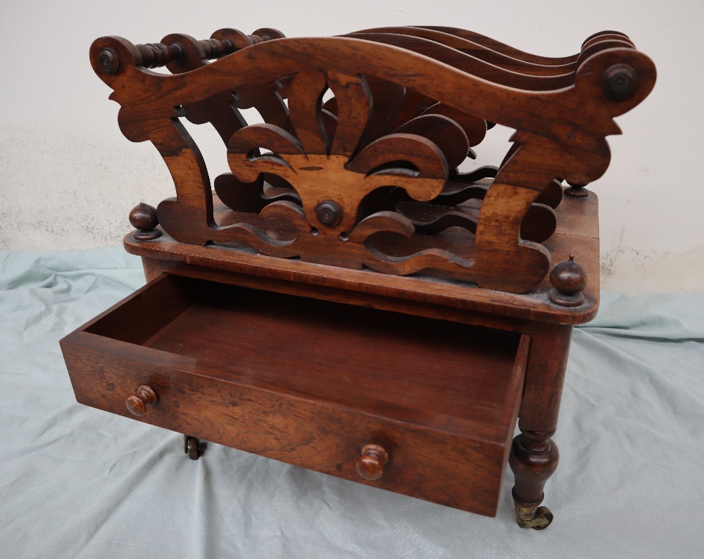 A Victorian rosewood Canterbury with three sections, - Image 5 of 6
