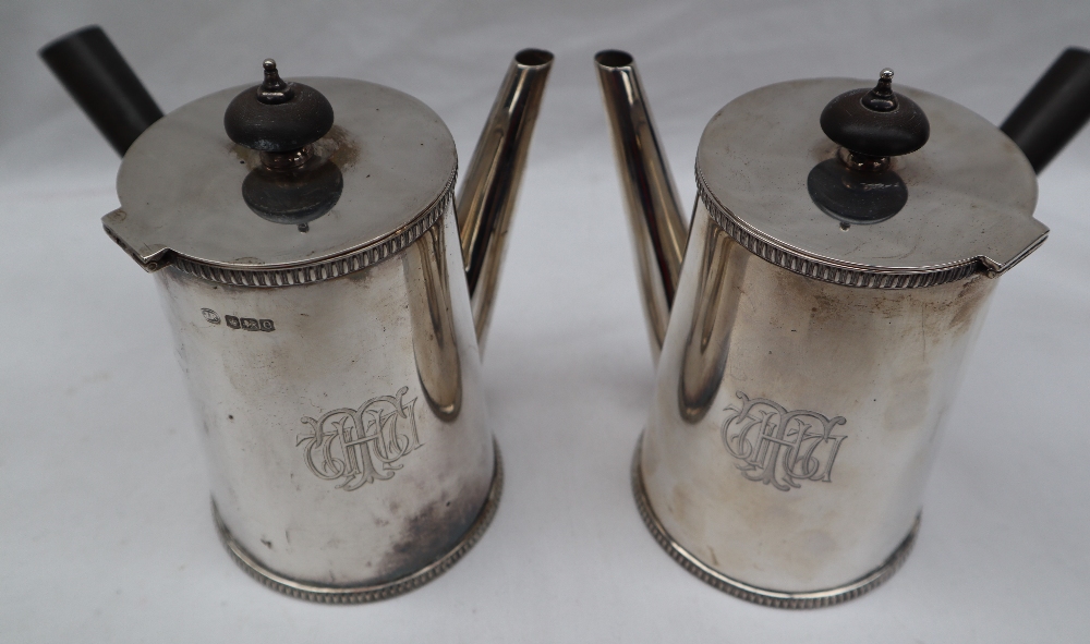 A George V silver four piece set comprising a pair of chocolate pots, - Image 5 of 15