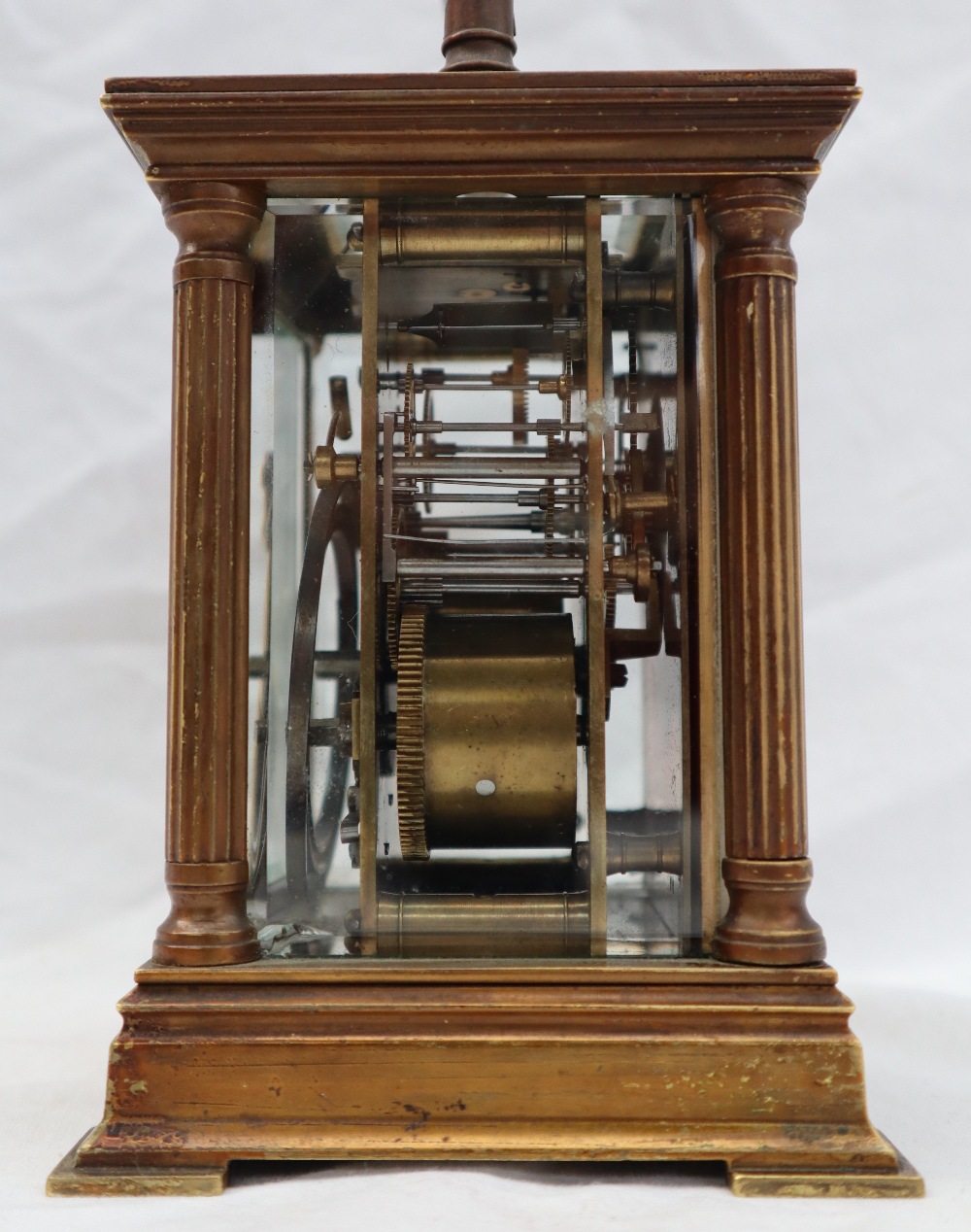 A 20th century brass cased carriage clock, the case with four Ionic columns, - Image 9 of 11