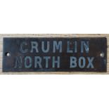 Railwayana - A brass signal box shelfplate "CRUMLIN NORTH BOX", 12 x 3.