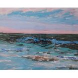 Sion McIntyre Porth Cwyfan blue wave II Acrylics Signed 38 x 48cm Albany Gallery label