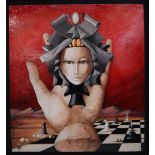 Pierre Chevassu La creation de la femme Oil on board Signed Inscribed verso and dated 2001 54 x