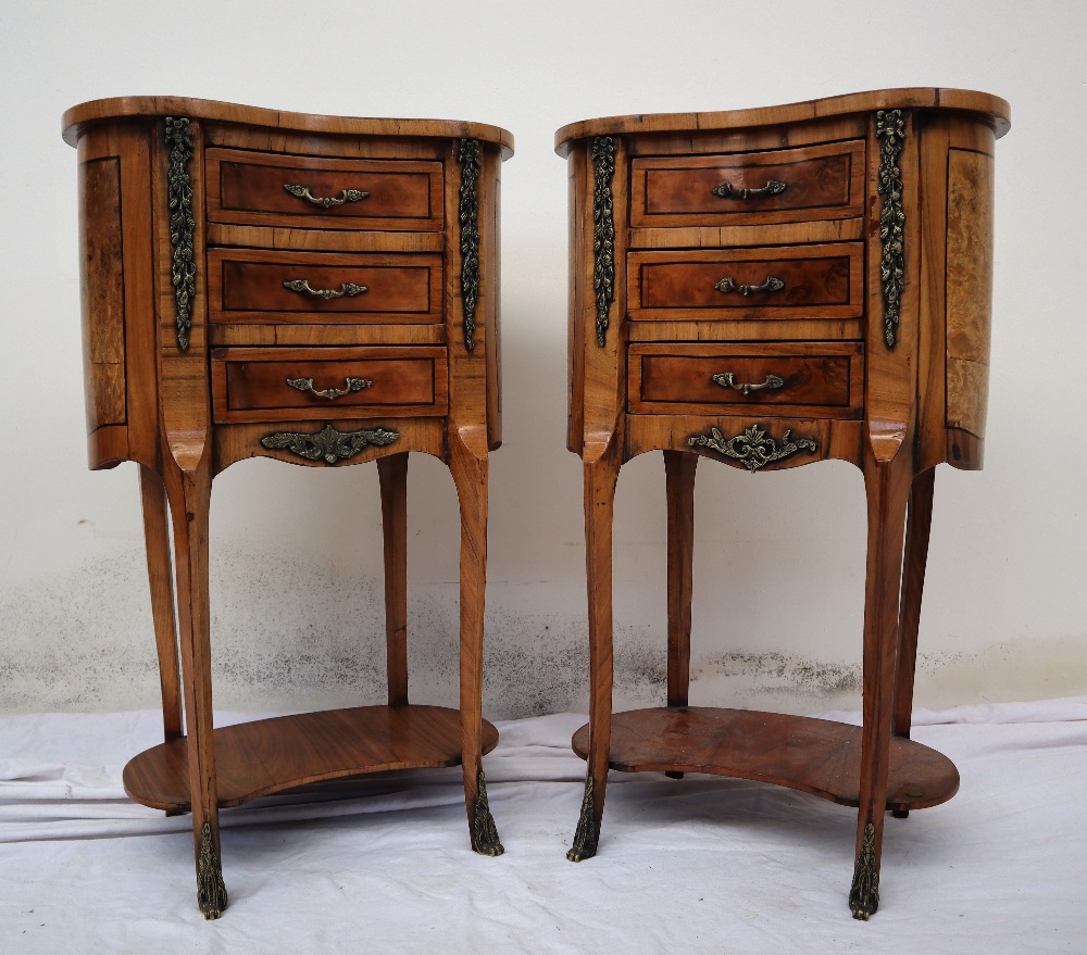 A pair of continental kidney shaped walnut side tables, - Image 2 of 13