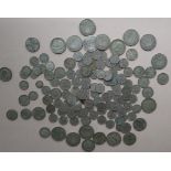 A collection of British white metal coins dating from 1920-45 including Florins, half crown,