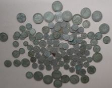 A collection of British white metal coins dating from 1920-45 including Florins, half crown,